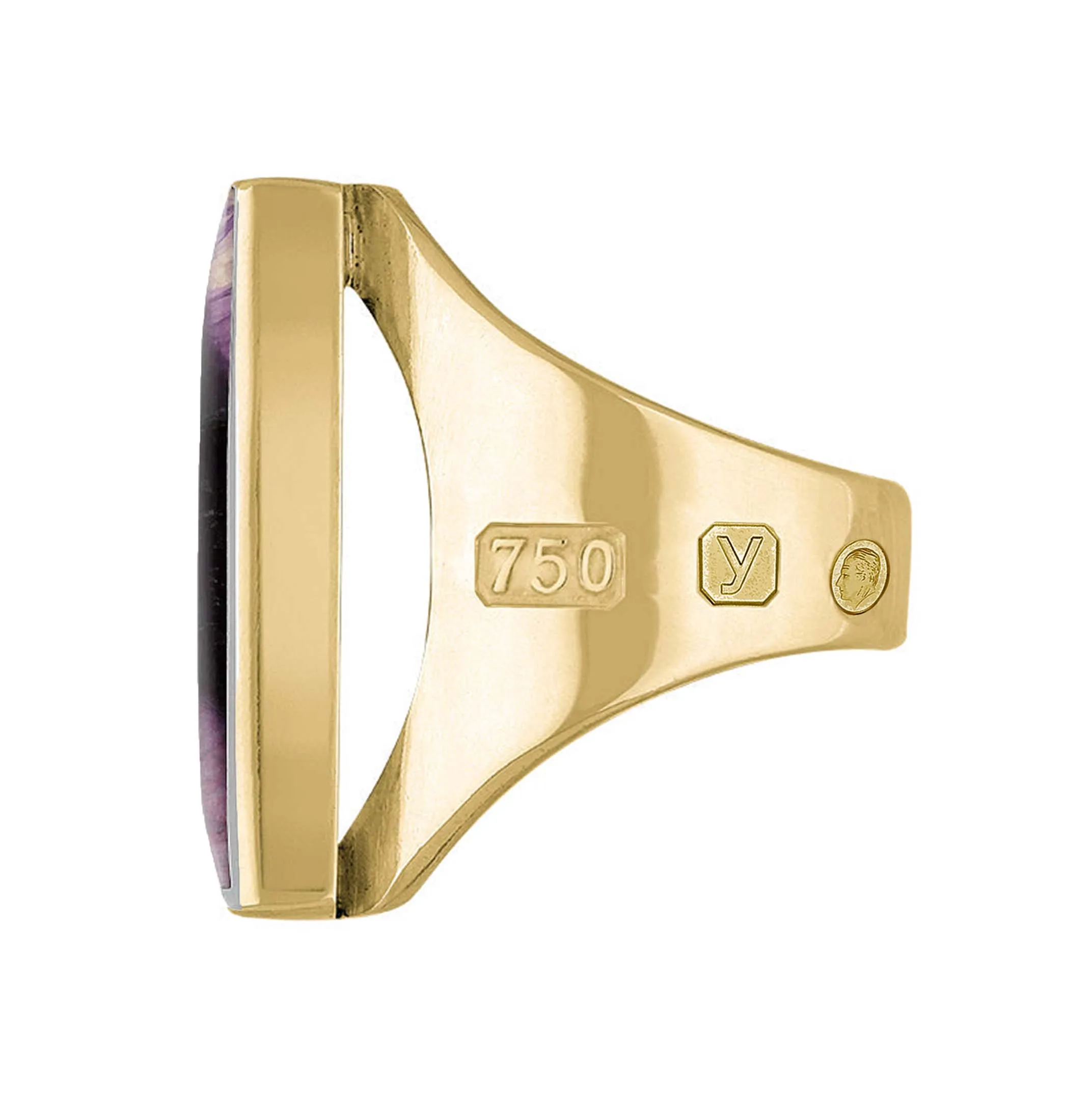 18ct Yellow Gold Blue John King's Coronation Hallmark Medium Oblong Ring D