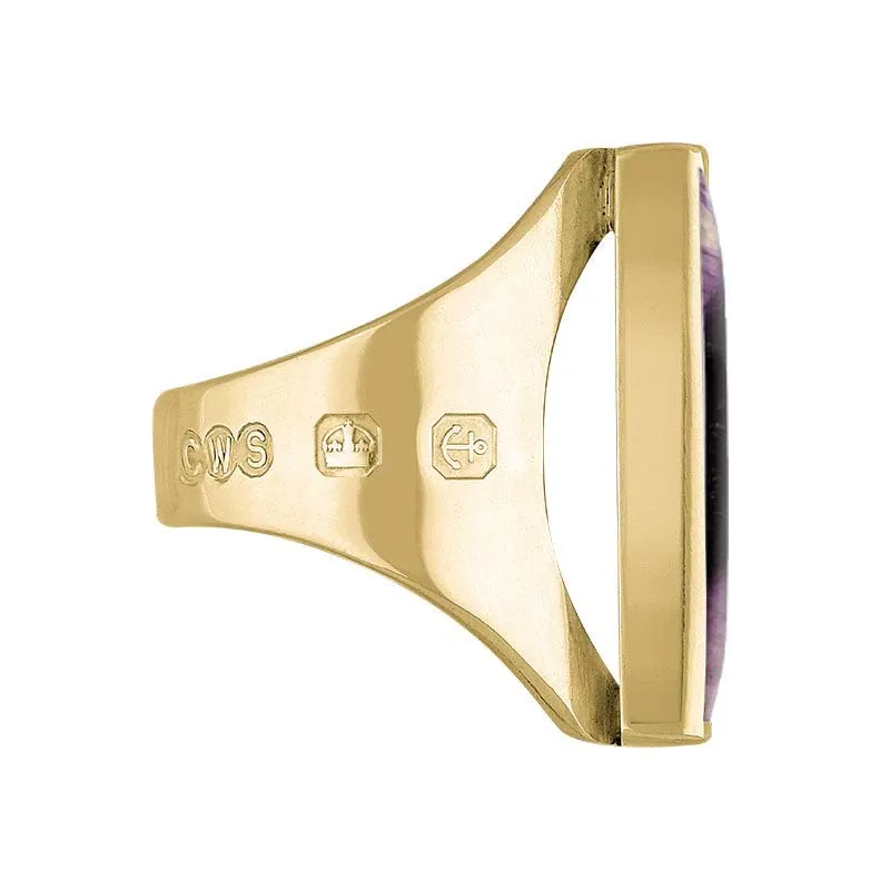 18ct Yellow Gold Blue John King's Coronation Hallmark Medium Oblong Ring D