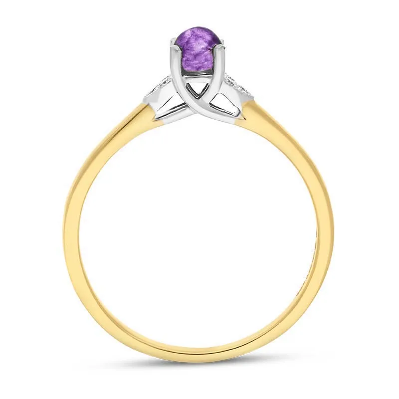 18ct Yellow White Gold Blue John Diamond 0.04ct Round Claw Set Ring