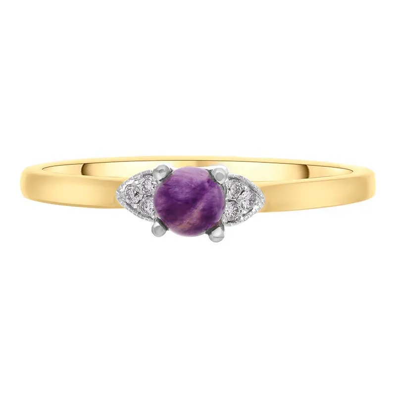 18ct Yellow White Gold Blue John Diamond 0.04ct Round Claw Set Ring
