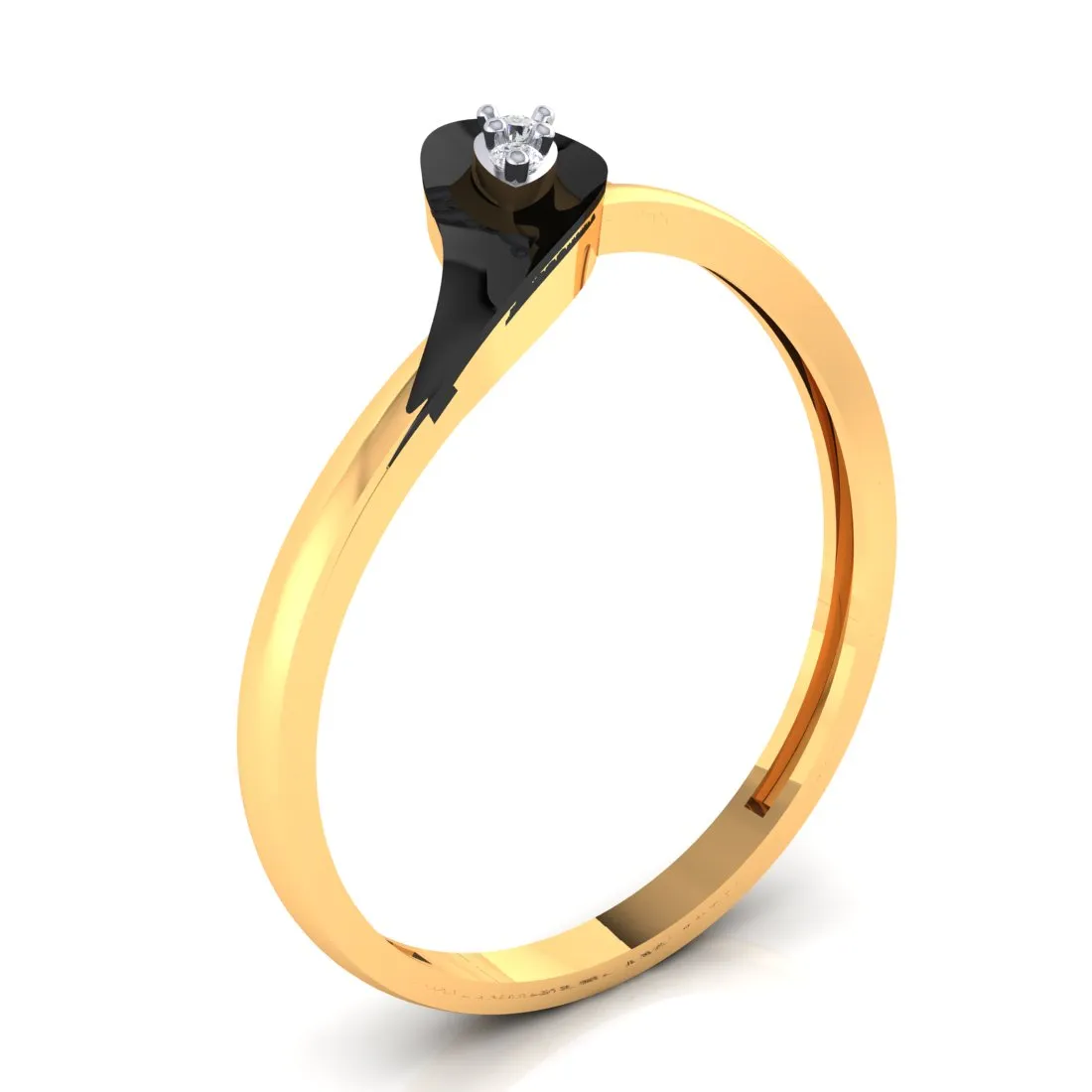 18K Diamond Ring Droplet Design With Black Meena And An Embedded Diamond