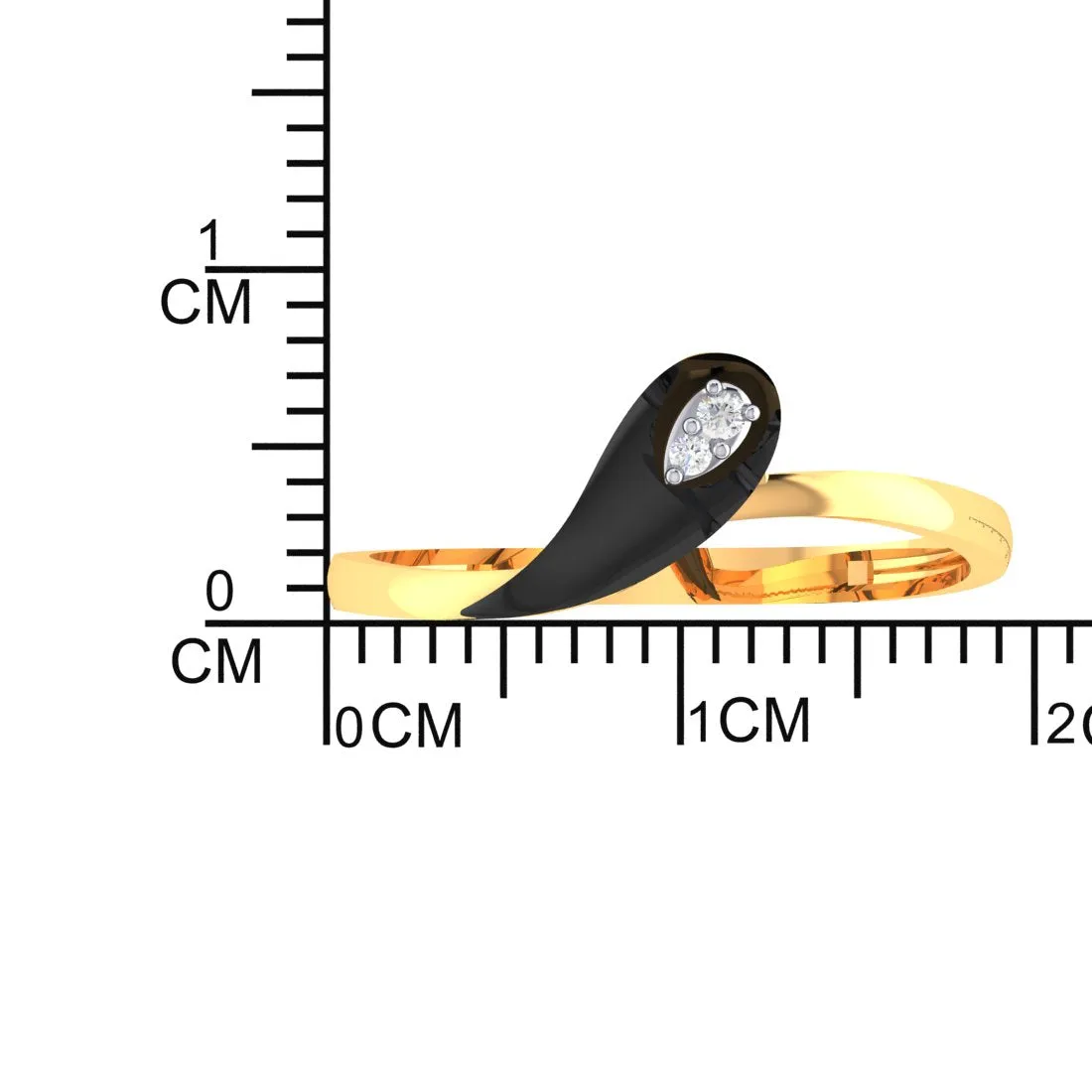 18K Diamond Ring Droplet Design With Black Meena And An Embedded Diamond