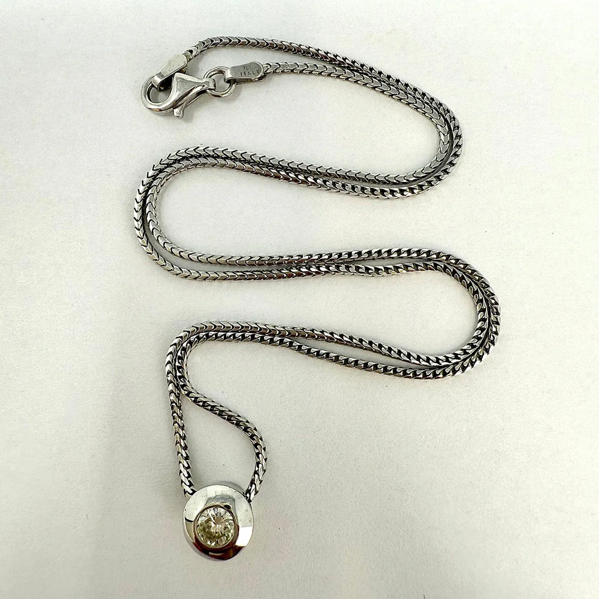 18K White Gold Necklace with .25ct Bezel Set Diamond