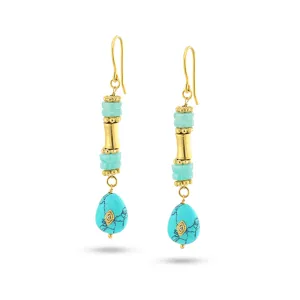 18k yellow gold earrings assembled with Turquoise, Amazonite and Zirconium Oxide
