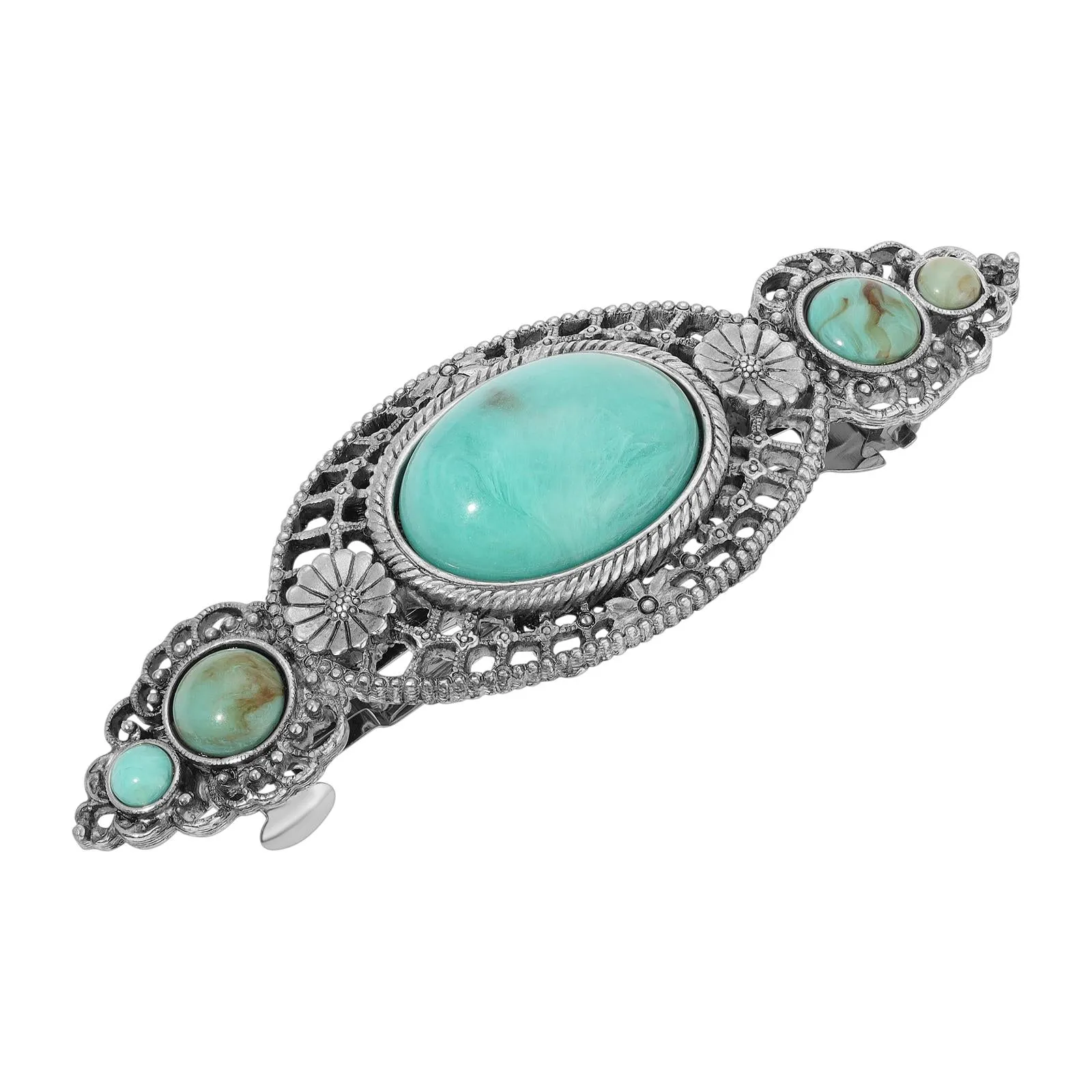1928 Jewelry Turquoise Stone Floral Hair Barrette