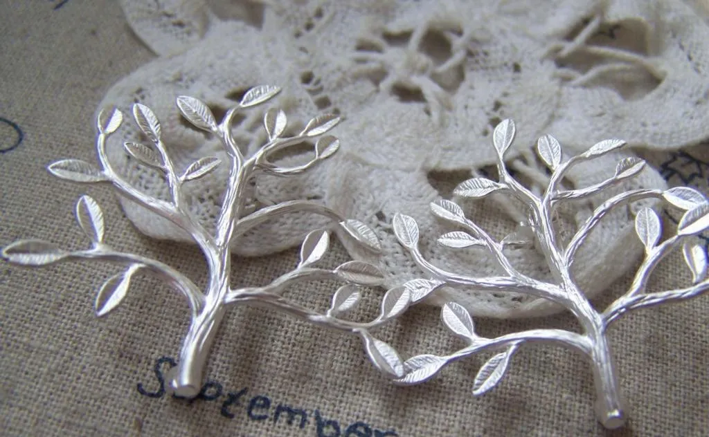 2 pcs Matte Silver Tree Shawl Safety Pin Brooch A2229