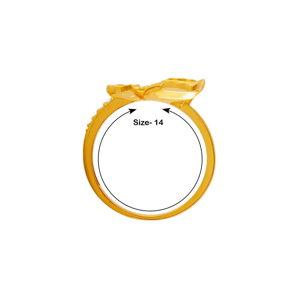 22KT Yellow Gold, American Diamond And Ruby Ring For Women