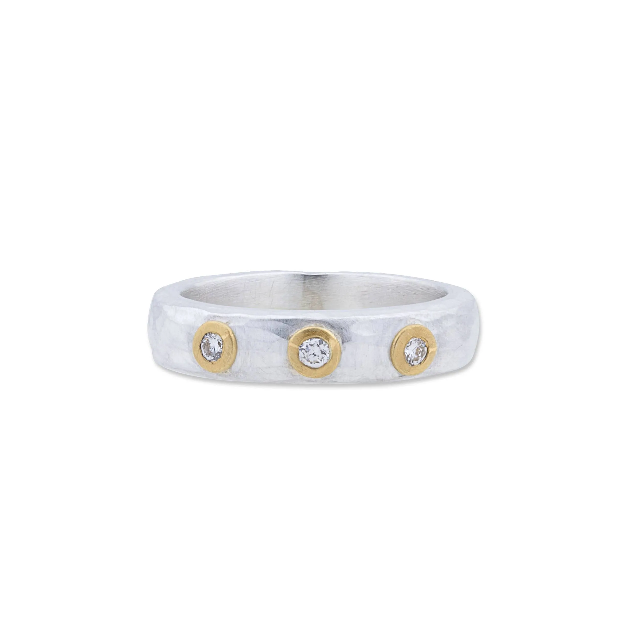 24K Gold & Sterling Silver "Stockholm" Ring, With 3 Diamonds