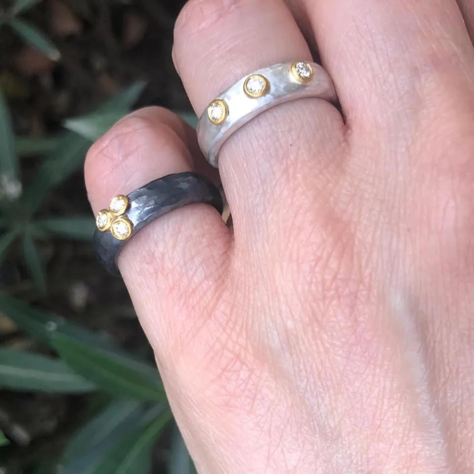 24K Gold & Sterling Silver "Stockholm" Ring, With 3 Diamonds