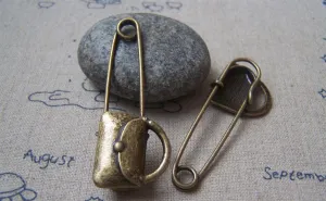 6 pcs Antique Bronze Handbag Safety Pins Broochs A4872