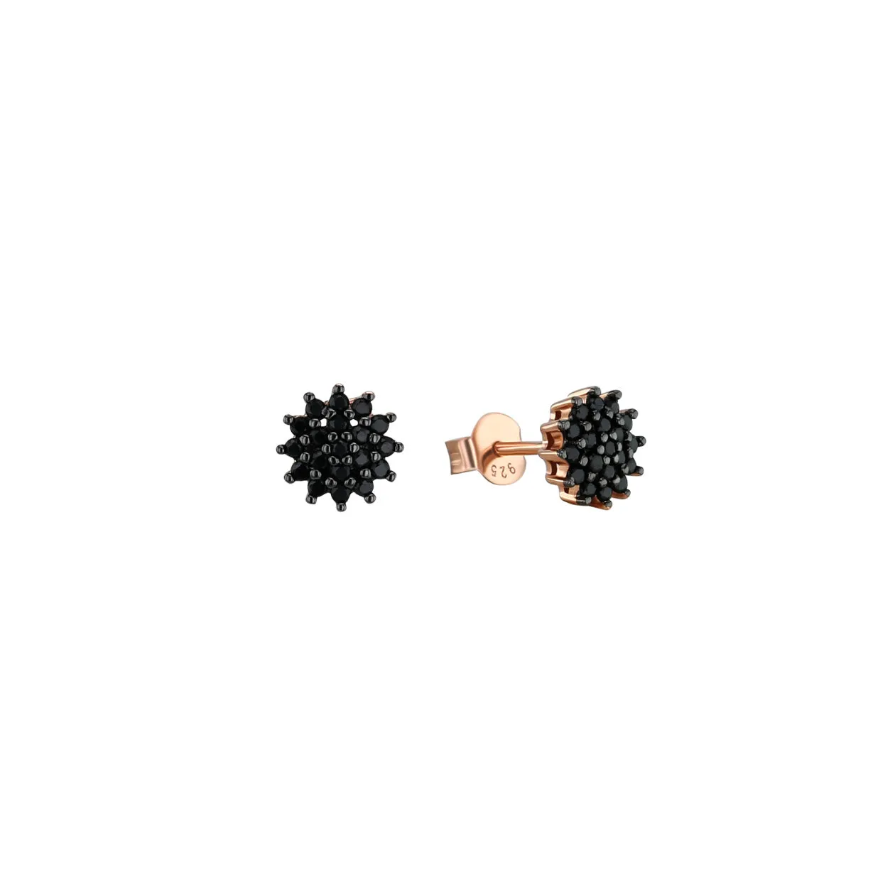 925 Silver earrings with 18k rose gold plating and black zirconium oxide