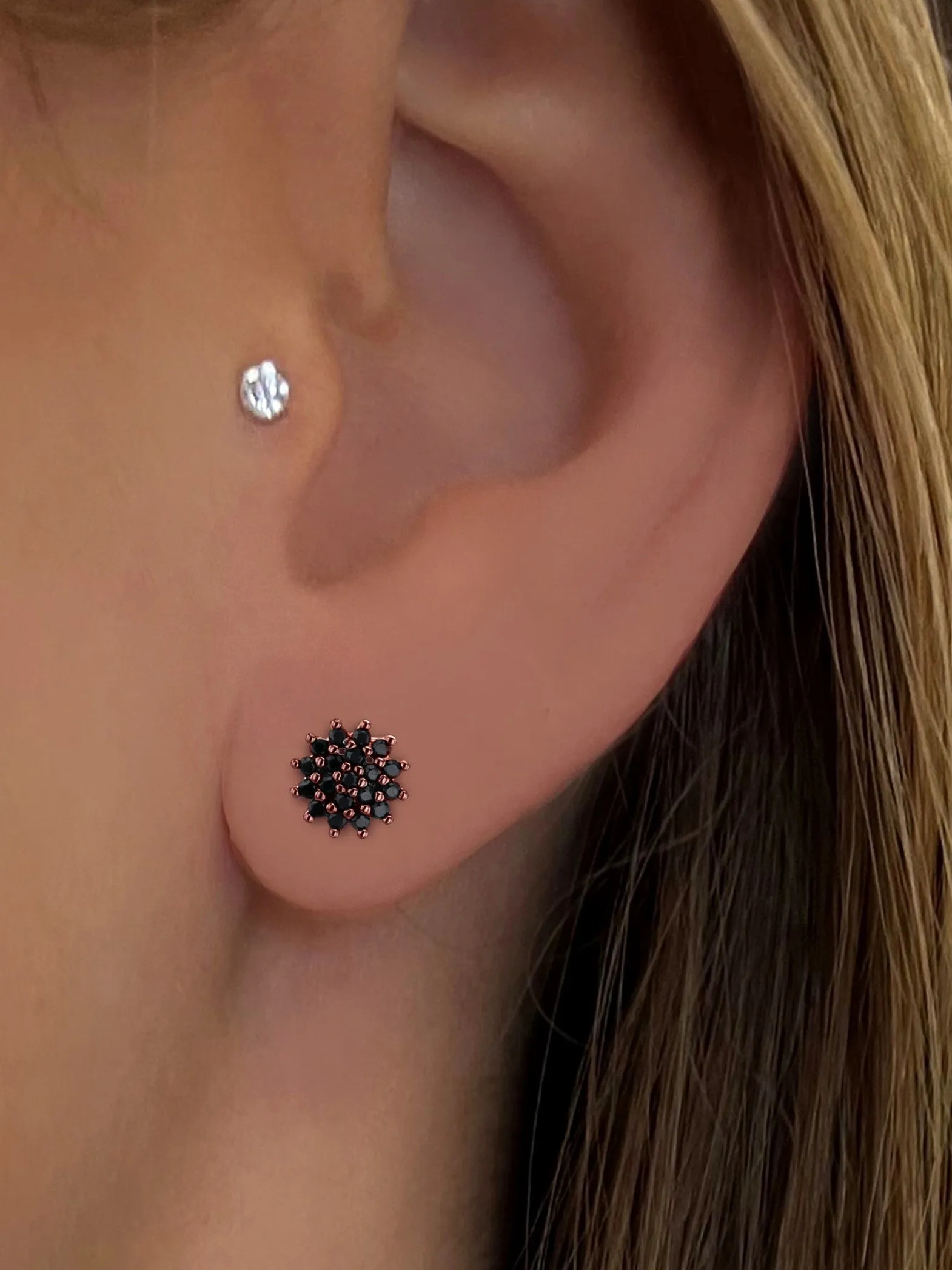 925 Silver earrings with 18k rose gold plating and black zirconium oxide