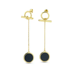 925 Silver earrings with 18k yellow gold plating and black onyx