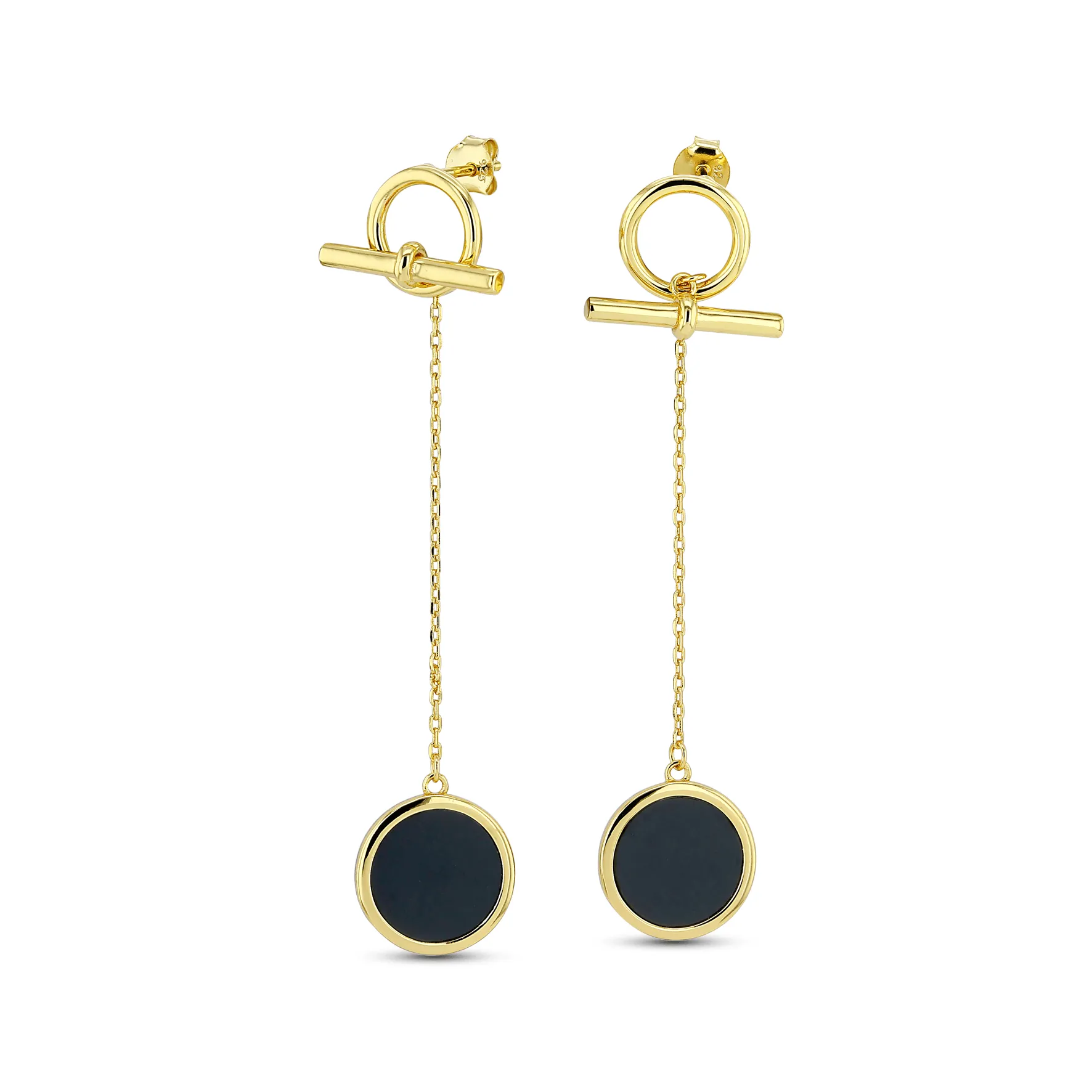 925 Silver earrings with 18k yellow gold plating and black onyx