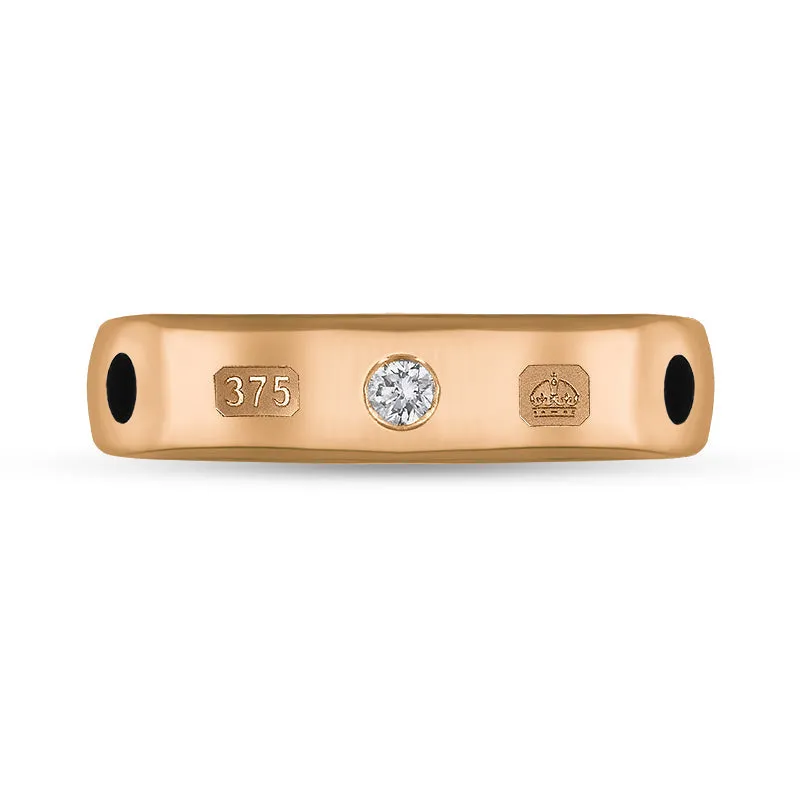 9ct Rose Gold 0.08ct Diamond Whitby Jet King's Coronation Hallmark 5mm Ring D
