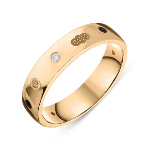9ct Rose Gold 0.08ct Diamond Whitby Jet King's Coronation Hallmark 5mm Ring D