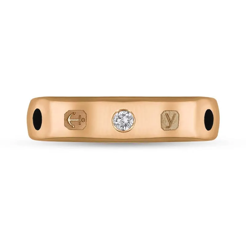 9ct Rose Gold 0.08ct Diamond Whitby Jet King's Coronation Hallmark 5mm Ring D