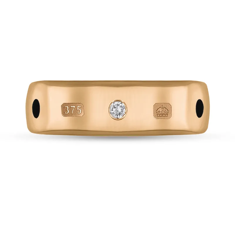 9ct Rose Gold 0.09ct Diamond Whitby Jet King's Coronation Hallmark 6mm Ring D