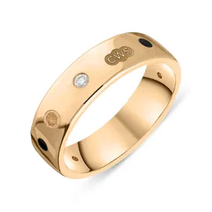 9ct Rose Gold 0.09ct Diamond Whitby Jet King's Coronation Hallmark 6mm Ring D