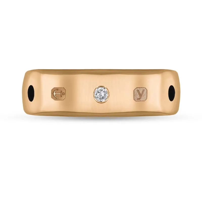 9ct Rose Gold 0.09ct Diamond Whitby Jet King's Coronation Hallmark 6mm Ring D
