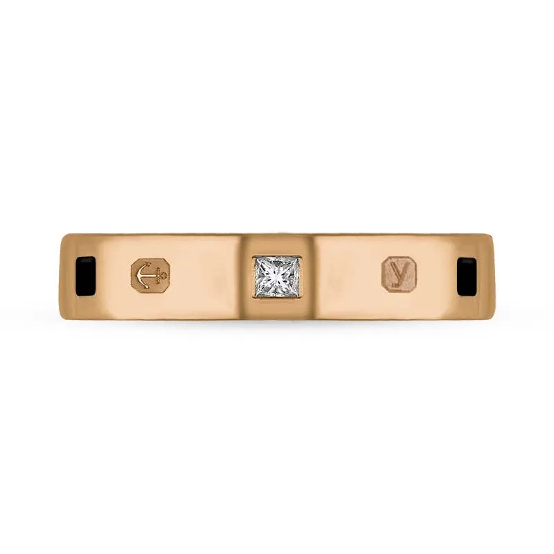 9ct Rose Gold 0.09ct Diamond Whitby Jet King's Coronation Hallmark Princess Cut 4mm Ring D