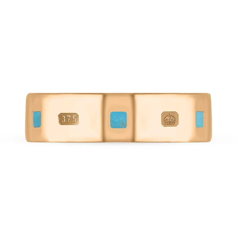9ct Rose Gold Turquoise Queen's Jubilee Hallmark Princess Cut 6mm Ring D
