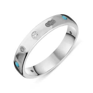 9ct White Gold 0.08ct Diamond Turquoise King's Coronation Hallmark 4mm Ring D