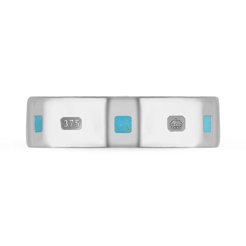 9ct White Gold 0.18ct Diamond Turquoise King's Coronation Hallmark Princess Cut 6mm Ring D