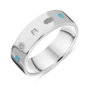 9ct White Gold 0.18ct Diamond Turquoise King's Coronation Hallmark Princess Cut 6mm Ring D