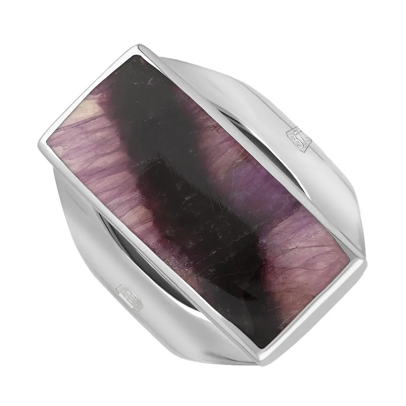9ct White Gold Blue John Hallmark Medium Oblong Ring