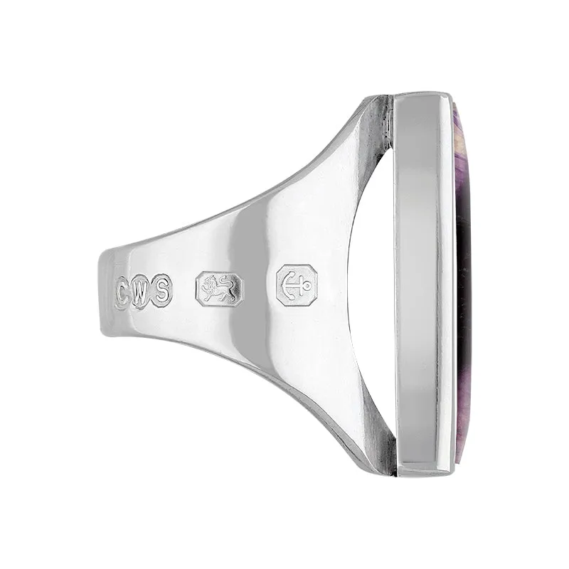 9ct White Gold Blue John Hallmark Medium Oblong Ring