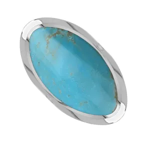 9ct White Gold Turquoise King's Coronation Hallmark Large Oval Ring D