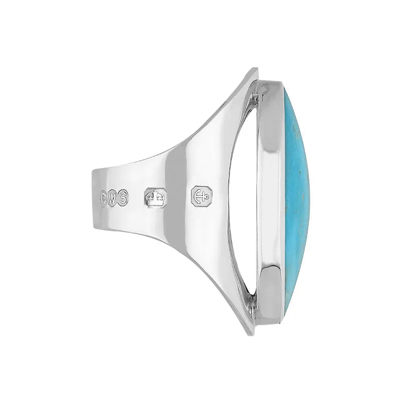 9ct White Gold Turquoise King's Coronation Hallmark Large Oval Ring D