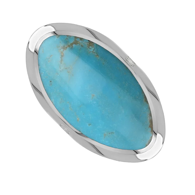 9ct White Gold Turquoise King's Coronation Hallmark Large Oval Ring D