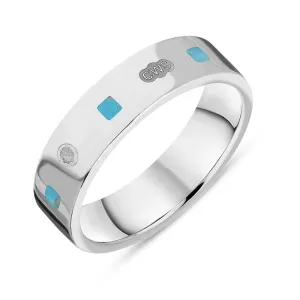 9ct White Gold Turquoise King's Coronation Hallmark Princess Cut 5mm Ring D