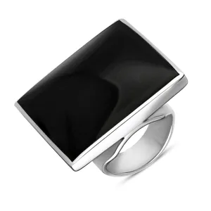 9ct White Gold Whitby Jet Hallmark Large Square Ring