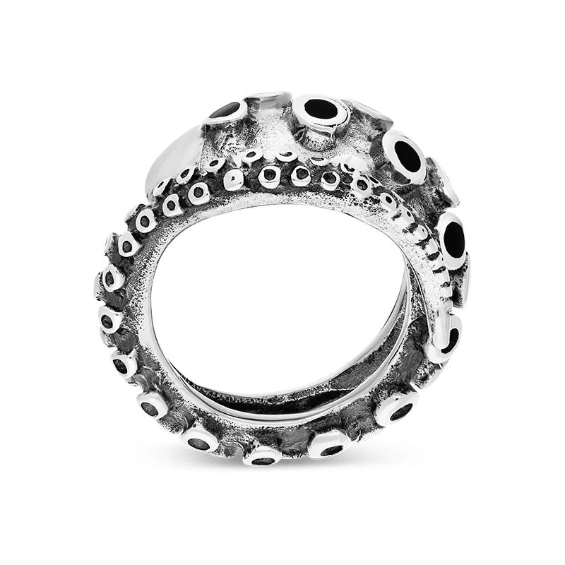 9ct White Gold Whitby Jet Tentacle Ring