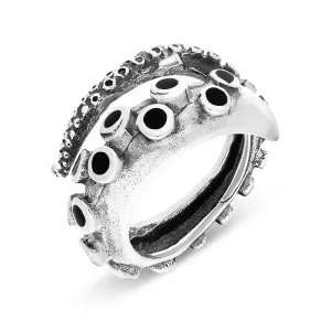 9ct White Gold Whitby Jet Tentacle Ring