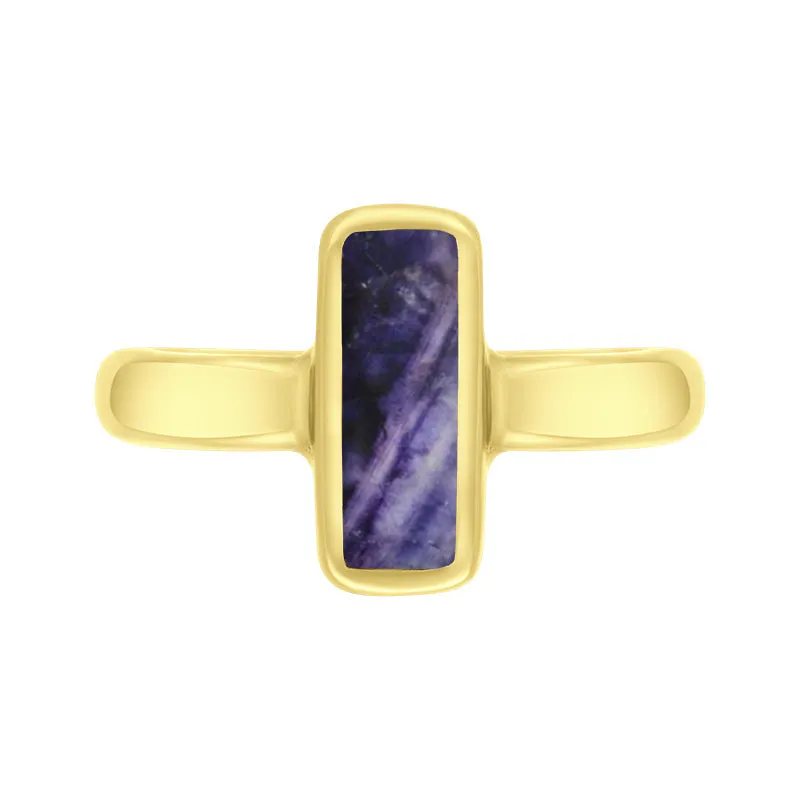 9ct Yellow Gold Blue John Slim Oblong Ring