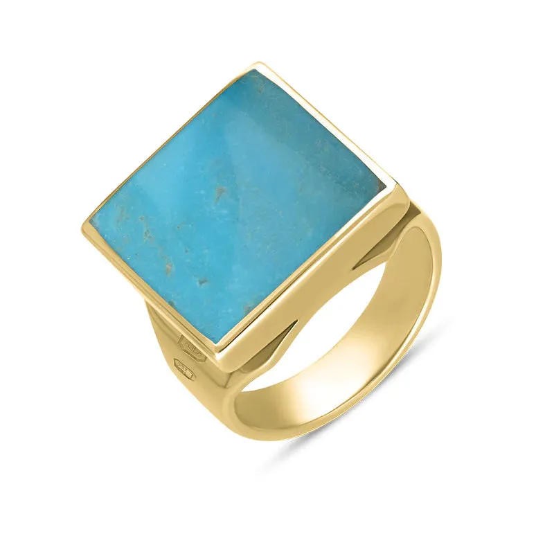 9ct Yellow Gold Turquoise Hallmark Small Square Ring