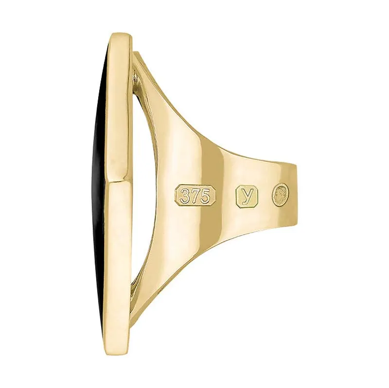 9ct Yellow Gold Whitby Jet King's Coronation Hallmark Large Rhombus Ring D