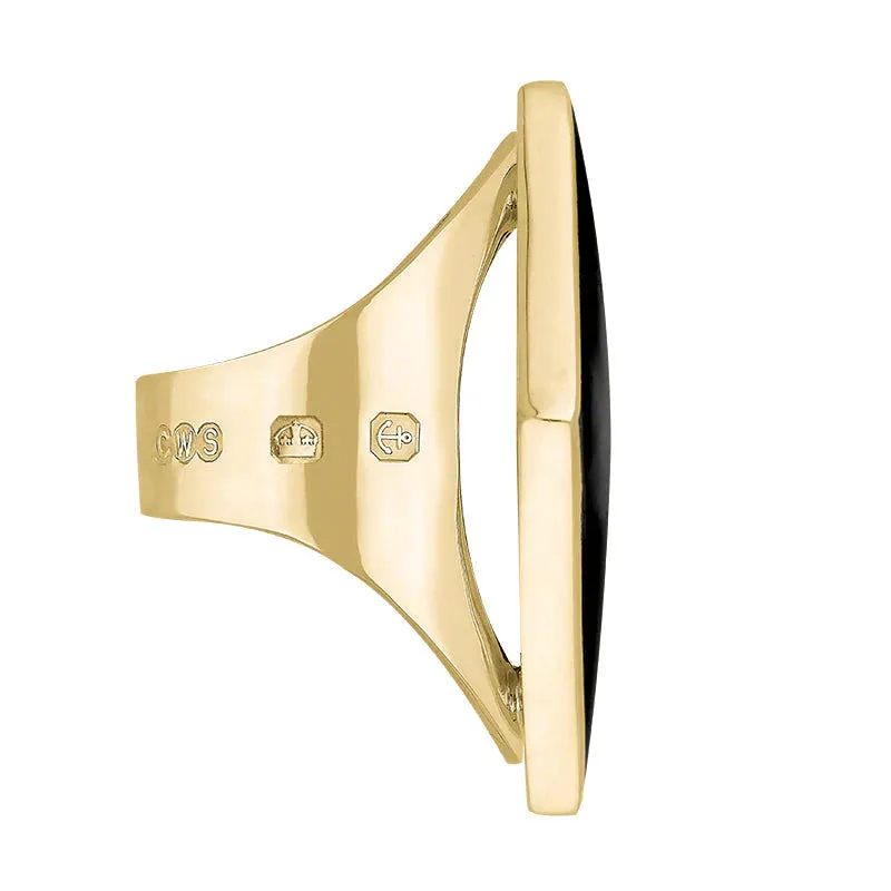 9ct Yellow Gold Whitby Jet King's Coronation Hallmark Large Rhombus Ring D
