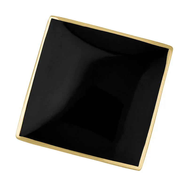 9ct Yellow Gold Whitby Jet King's Coronation Hallmark Large Rhombus Ring D
