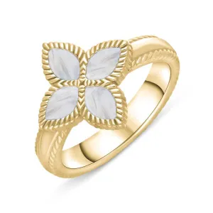 9ct Yellow Gold White Mother of Pearl Eden Marquise Flower Ring