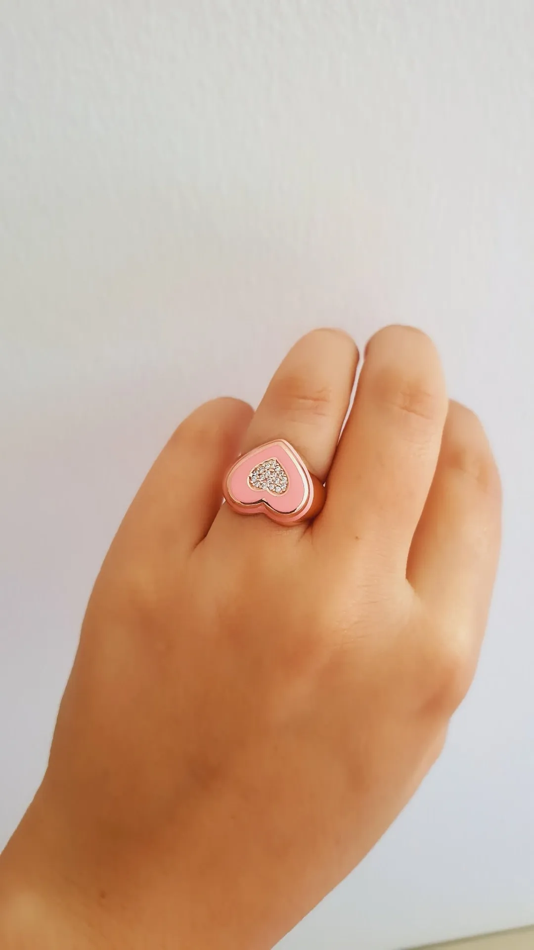 Adjustable Pink Heart Enamel Ring in Rose Gold