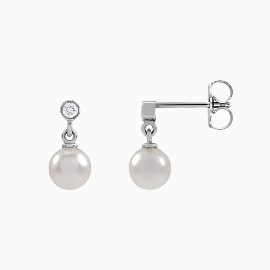 Akoya Pearl & Diamond Drop Earrings