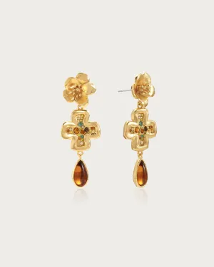 Amber Dew Floral Cross Earrings