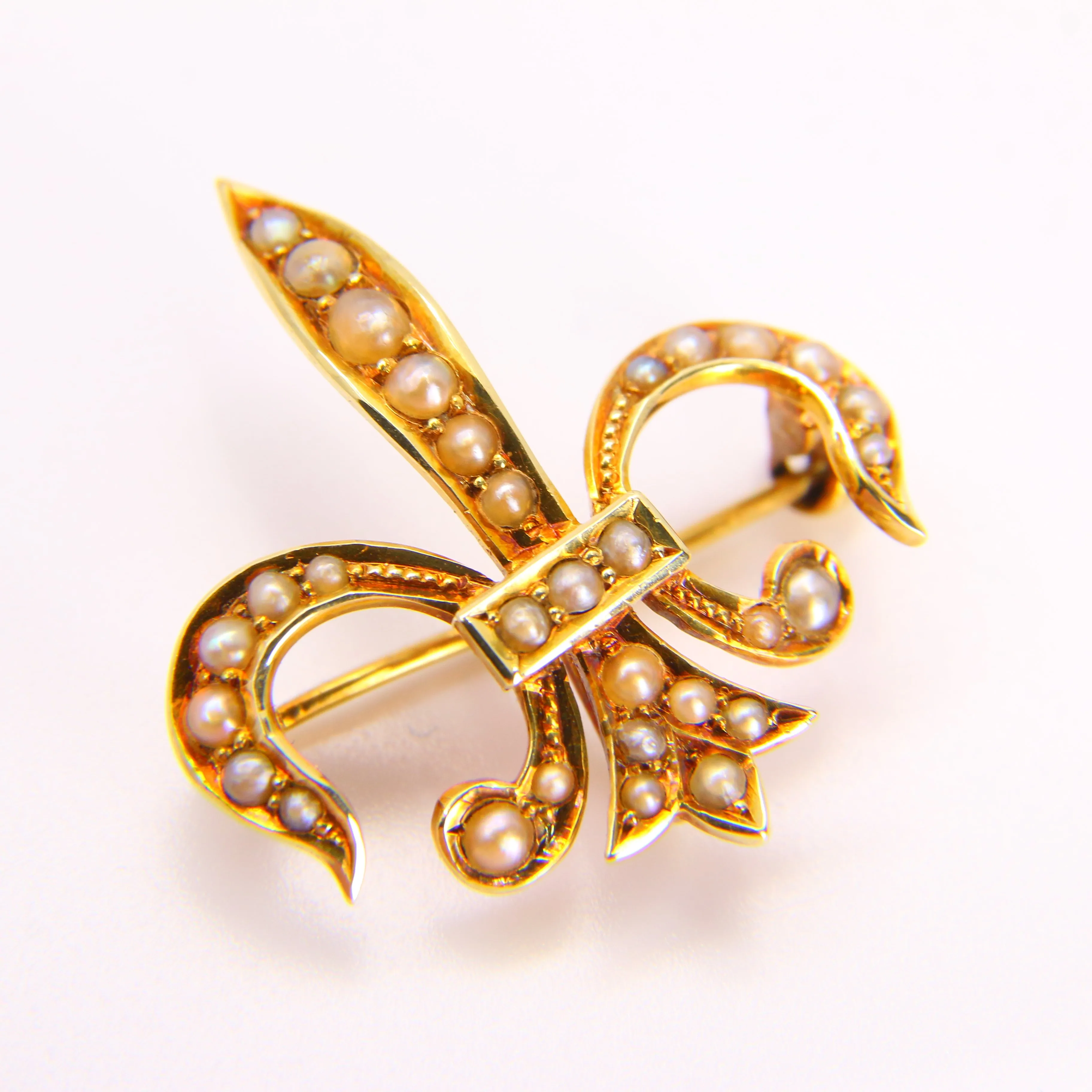 Antique 14 Carat Fleur De Lis Edwardian Pendant Brooch Fine Jewellery Boxed Gift