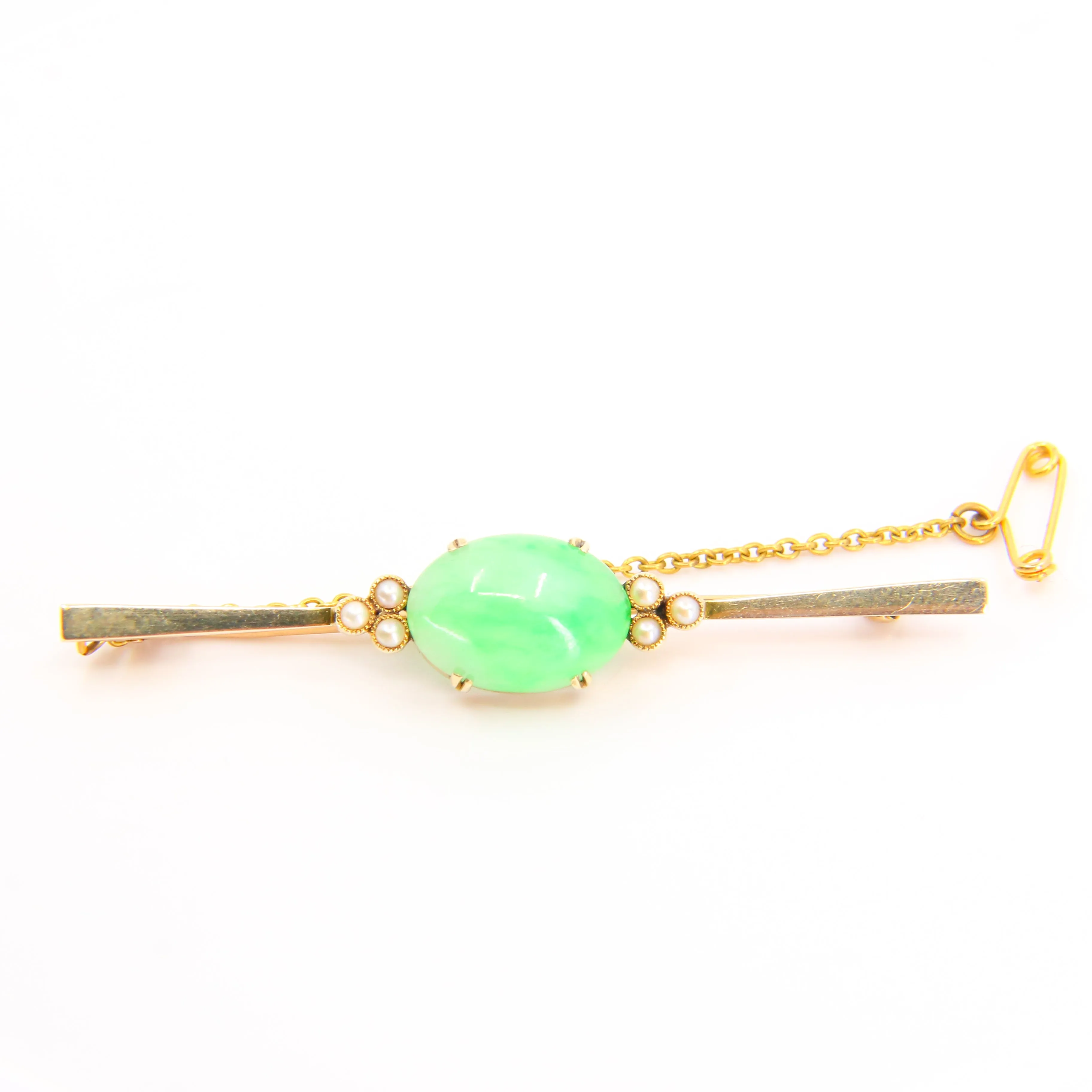 Antique 9ct Gold Edwardian Pearl & Green Hardstone Brooch ?C Boxed Gift