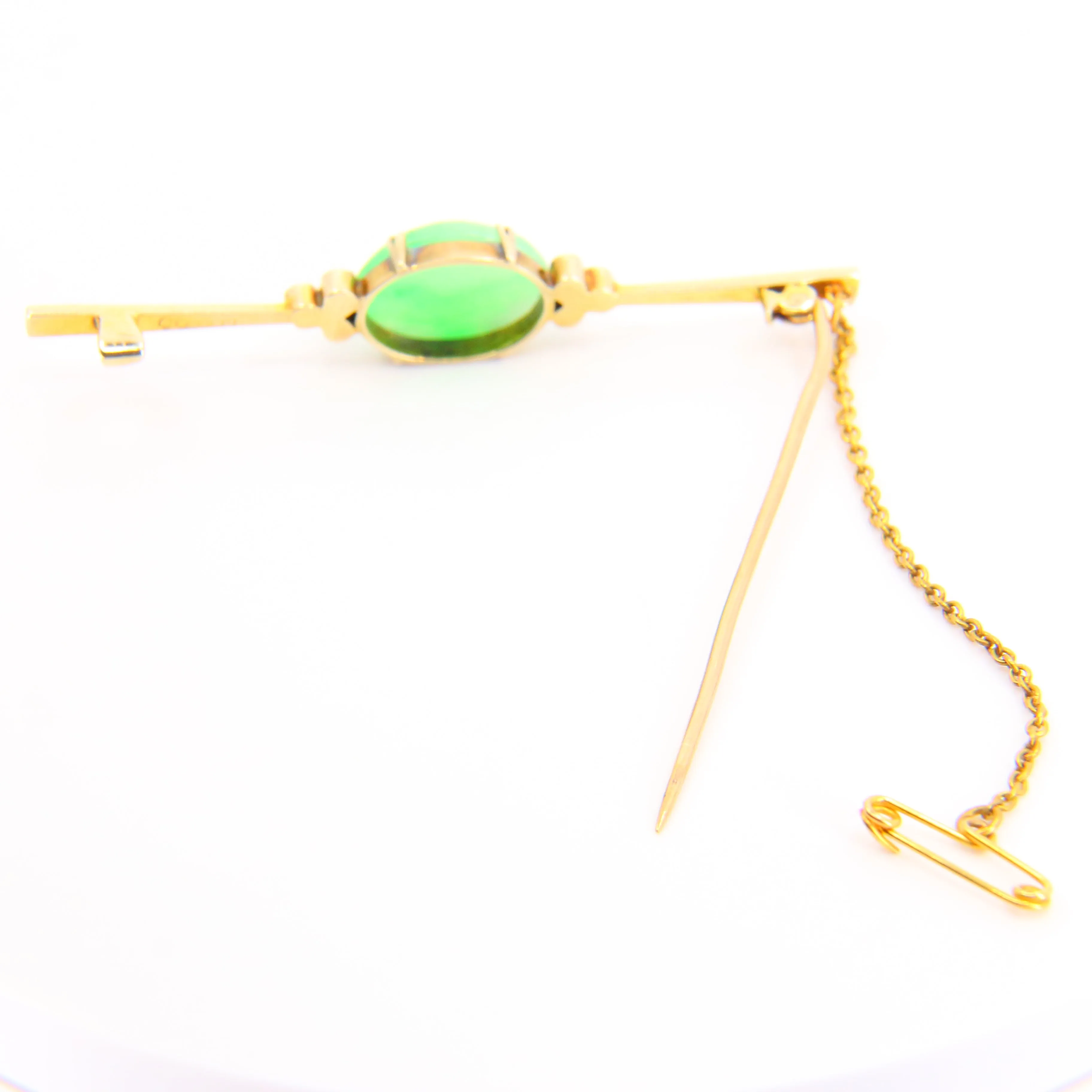 Antique 9ct Gold Edwardian Pearl & Green Hardstone Brooch ?C Boxed Gift